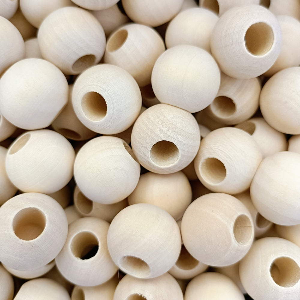 24mm Wood Beads (10mm Hole) - 5 Beads/pkg