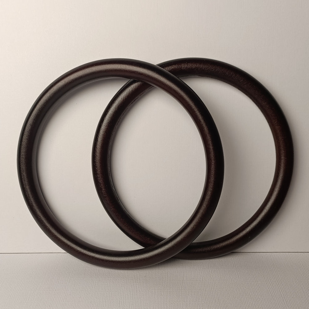 Pair of Wooden Bag Handle - Ring-shaped - Black Brown