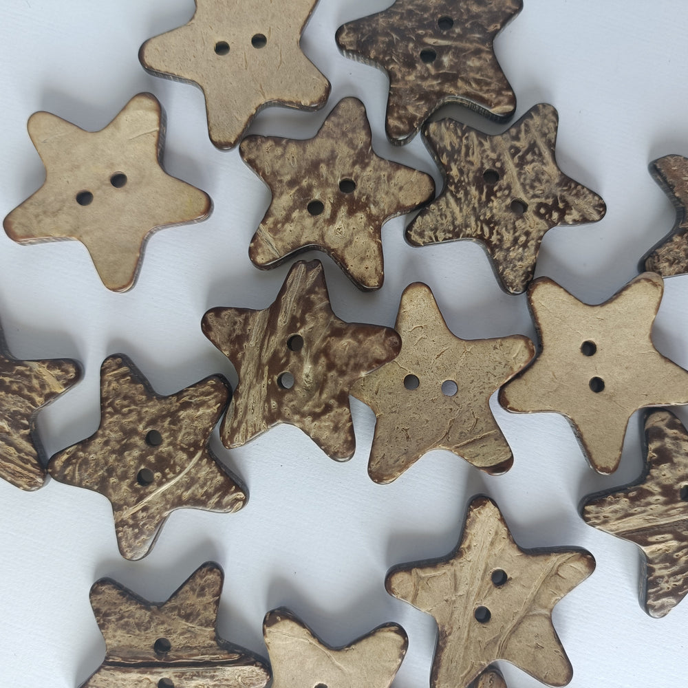 Coconut Shell Star Buttons - Set of 6