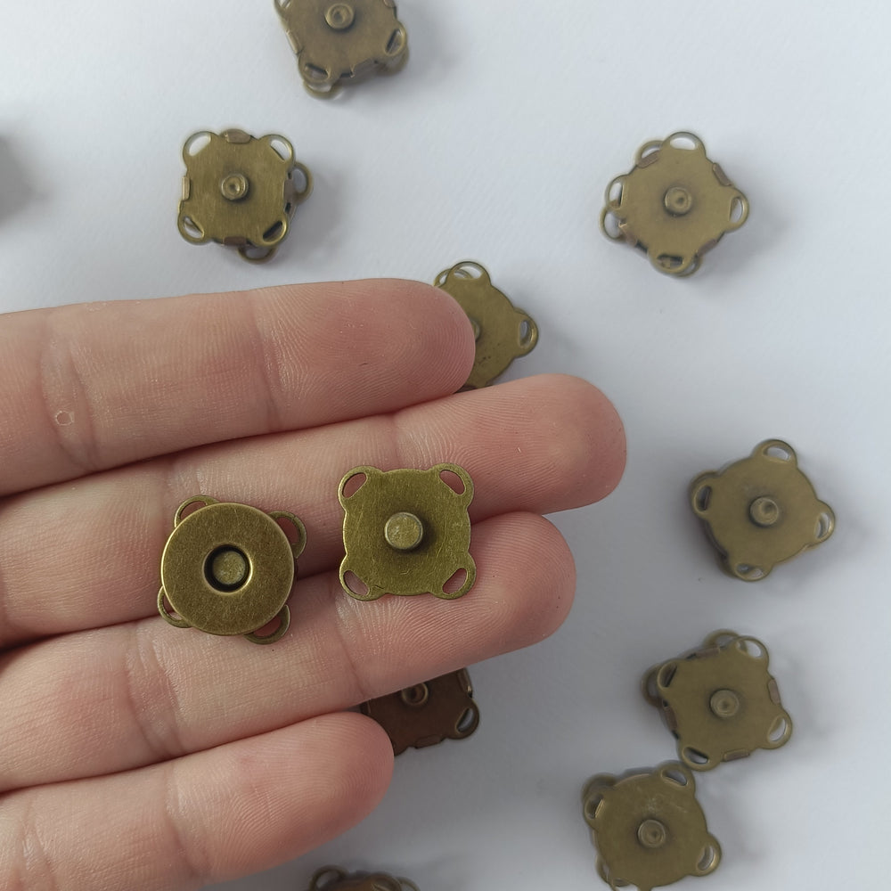 Set of Magnetic Square Snap Clasp - Antique Bronze - 15mm