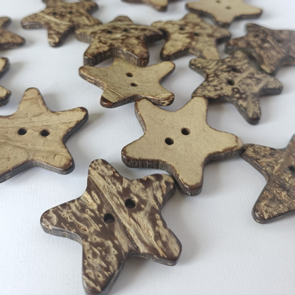 Coconut Shell Star Buttons - Set of 6
