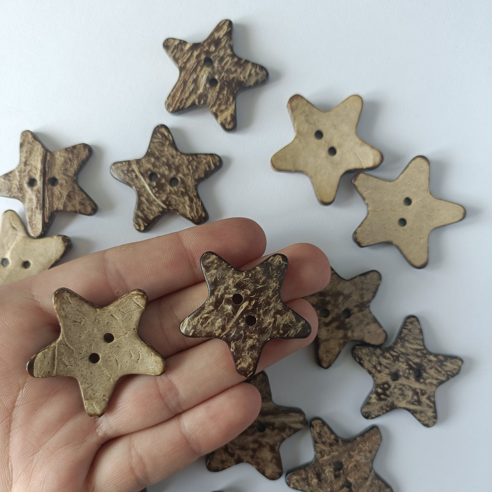 Coconut Shell Star Buttons - Set of 6